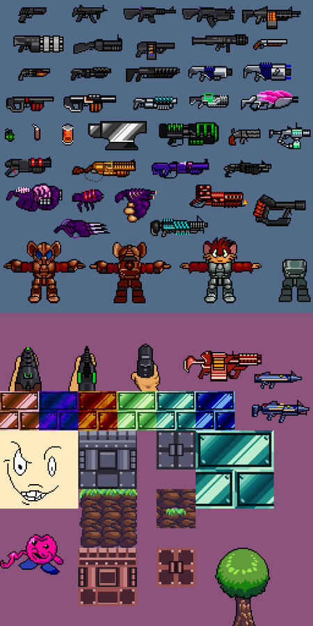 A collage of guns and other things